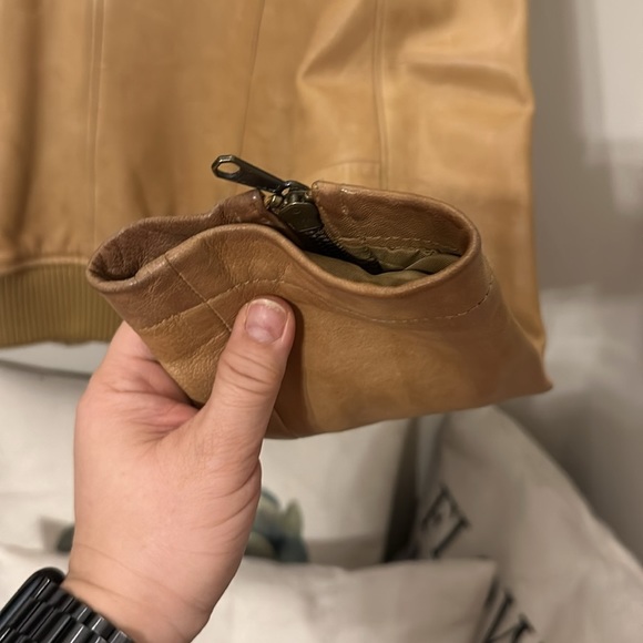 Used Tan Leather Motorcycle Style Gap Jacket - Picture 9 of 17